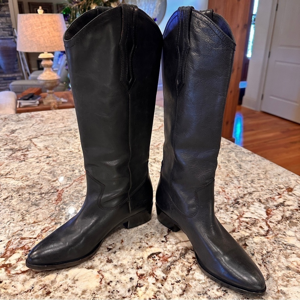 Frye black pull on genuine leather western boots size 6 cowgirl cowboy classic - Picture 5 of 12